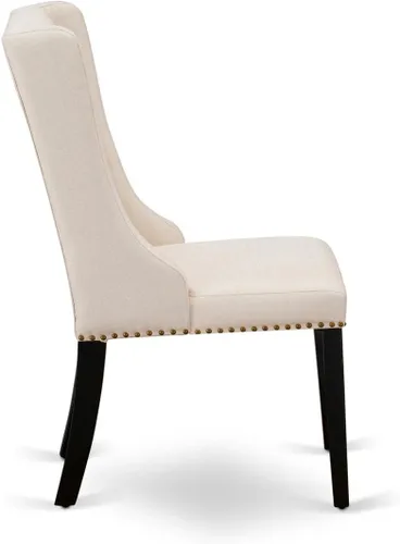 Vista 4 de East West Furniture FOP1T01 Forney Parson - Juego de 2 sillas de comedor con botones copetudos y ribete de cabeza de clavo, color crema, juego de 2