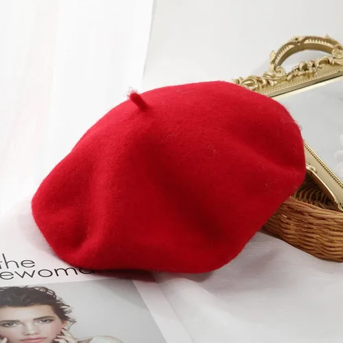 Vista 113 de Boina de lana francesa para mujer, gorra de invierno clásica de color sólido