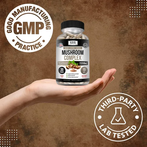 Vista 6 de Kaya Naturals Complejo de hongos premium potente, cápsulas complejas de hongos de 1995 mg por porción, ayuda a la claridad mental que apoya