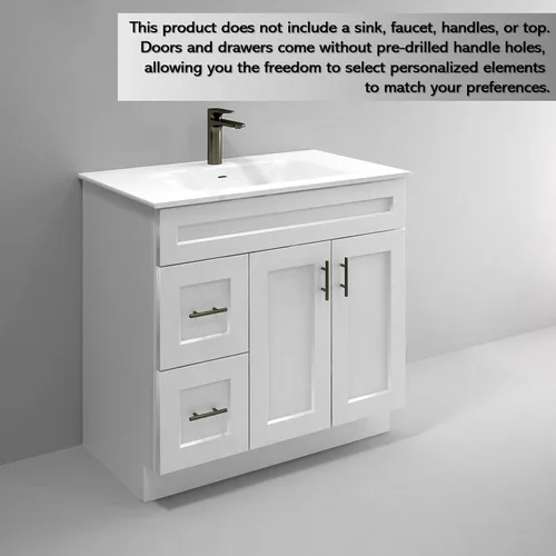 Vista 7 de White Shaker - Base para lavabo de baño con cajones de 36 pulgadas, listo para montar