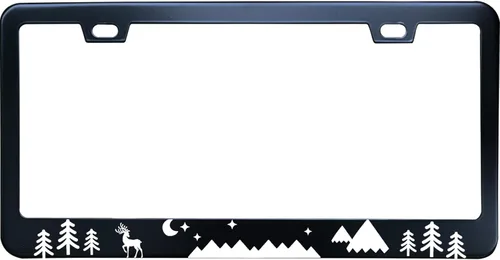 Vista 7 de Marco de matrícula de acero inoxidable negro con hibisco aloha y piña de Hawái para hombres/mujeres con 2 tapas de tornillo para vehículos de EE.