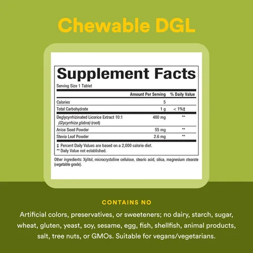 Vista 4 de Natural Factors DGL Masticable - Suplemento de apoyo digestivo con extracto de raíz de regaliz - Tabletas masticables que apoyan el revestimiento
