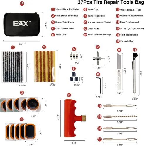 Vista 2 de PAX Kit de reparación de neumáticos de 37 piezas con herramienta de mango reemplazable 4 en 1, herramienta de tapones de neumáticos automotriz