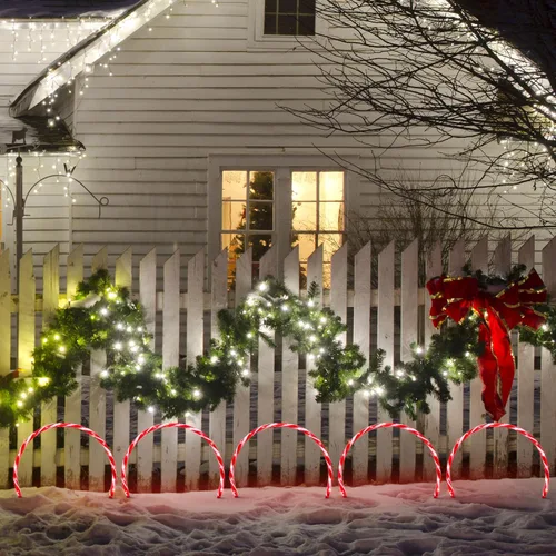 Vista 4 de 17 pulgadas 160 LED (10 x 16 LED) Luz de Estaca de Arco Centelleante para Césped, Arco de Bastón de Caramelo Marcadores de Sendero Navideños