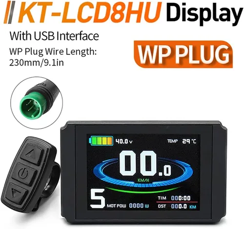Vista 6 de Bicicleta eléctrica 24/36/48V inteligente KT-LCD8H pantalla colorida con enchufe USB E-Bike LCD Panel de control impermeable Accesorios de enchufe