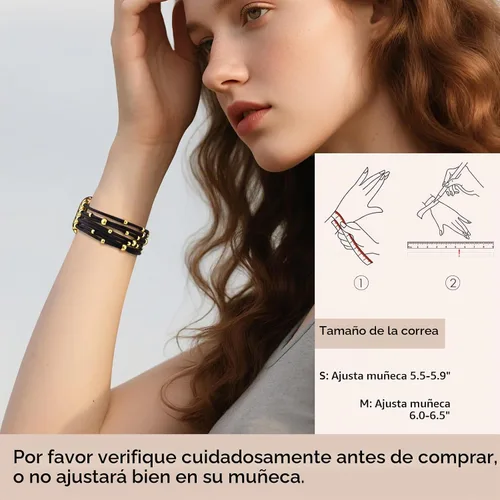 Vista 5 de VISOOM Pulsera bohemia con cuentas compatible con Apple Watch de 38/40/41/1.654 in para mujer – Correa elástica de iWatch para mujer para Apple