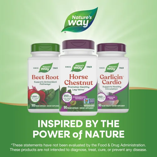 Vista 7 de Nature's Way Extracto de castaño de indias, extracto premium, promueve venas saludables en las piernas*, 250 mg por porción, vegano, 90 cápsulas