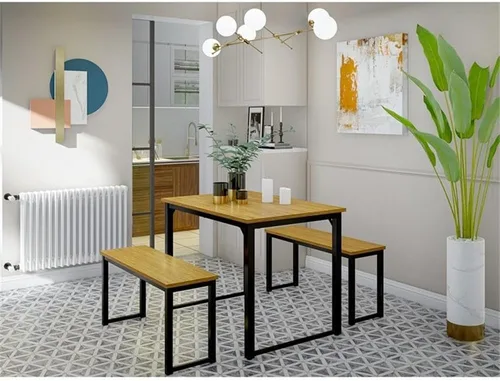 Vista 2 de East West Furniture PADSB01 - Juego de comedor de 3 piezas con marco de metal para espacios pequeños, contiene una mesa rectangular y 2 bancos, 43 x