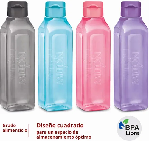 Vista 6 de MILTON Botella de agua deportiva cuadrada para jugos, 4 unidades, 17 onzas, ideal para jugos, batidos de leche, de plástico, botella de bebida