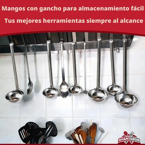 Vista 7 de Cucharón de sopa súper resistente y ergonómico de 1 onza, 1 paquete. Cucharones de acero inoxidable con asas largas. Los mejores accesorios