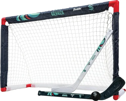 Vista 24 de Franklin Sports NHL - Juego de mini hockey para niños, portería de hockey sobre rodilla, pelota + 2 palos, juego de juguetes para interiores