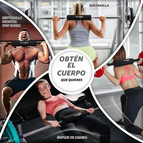 Vista 5 de Yes4All Ergonomic Foam Bar Pad, Olympic Barbell Squat & Neck Pad for Squats, Hip Thrusts & Weight Lifting Bar Negro