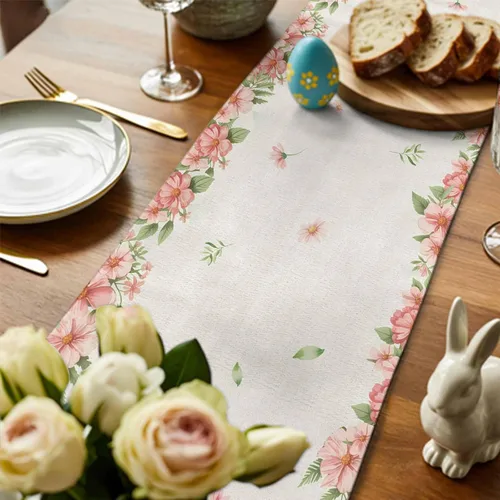 Vista 4 de Camino de mesa de Pascua de 36 pulgadas con orejas de conejo para decoración de mesa de cocina y comedor con flores de primavera