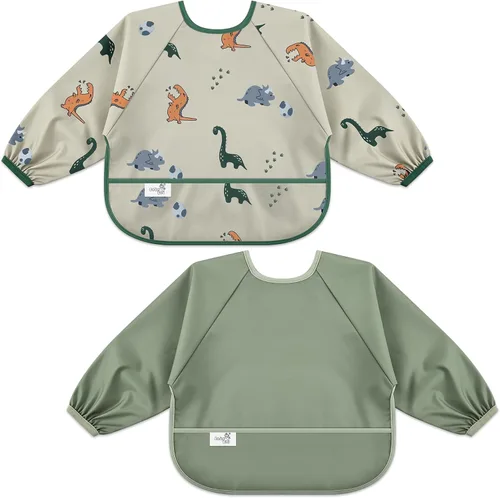 Vista 9 de Babero de manga larga para bebé, tela impermeable, bolsillo recolector, babero delantal para bebé, mangas ajustables