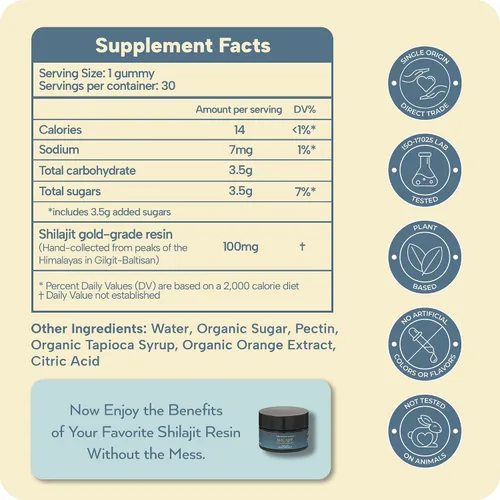 Vista 6 de Gomitas Shilajit puras del Himalaya hechas con resina, suplemento de goma de ácido fúlvico prémium para energía y vitalidad, bienestar natural