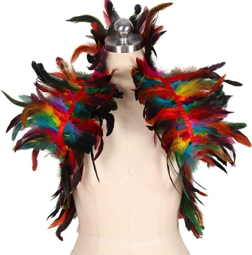 Vista 3 de Arnés de plumas para mujer, chal punk, victoriano, real, natural, de plumas, chal de carnaval, disfraz de baile gótico