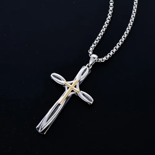 Vista 4 de Collar de cruz para hombres y mujeres, plata de ley 925 celta, crucifijo, clavogancho de pez, colgante de cruz con cadena de acero inoxidable
