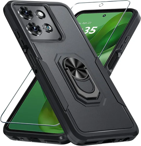 Vista 16 de Funda diseñada para Motorola Moto G 5G 2024 con soporte de anillo de metal integrado Protector de pantalla de vidrio templado, funda resistente