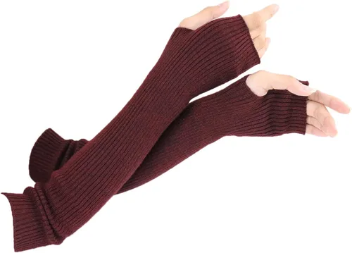 Vista 8 de Facecozy Calentadores de brazos para mujer, mezcla de lana de cachemira, guantes largos sin dedos para mujer, guantes para clima frío con agujero