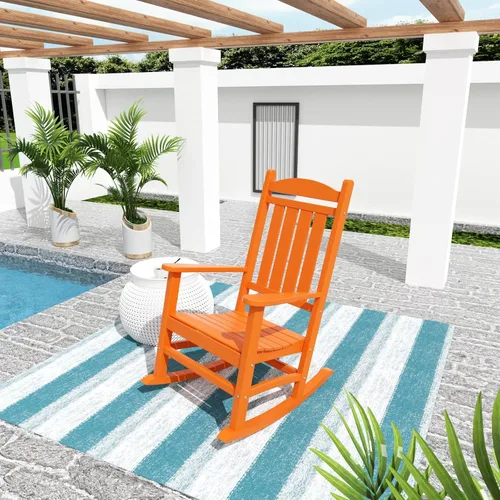 Vista 44 de WO Home Furniture Silla Mecedora de Patio Moderna para Exteriores HDPE Resistente a UV y Clima (Negro)