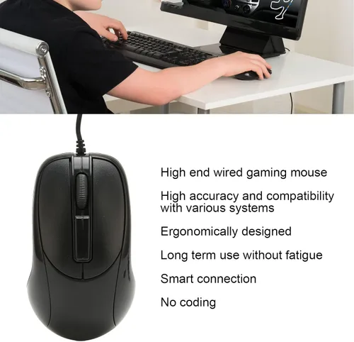 Vista 3 de Diyeeni Mouse con cable, mouse para juegos, mouse ergonómico de 3 botones con interfaz PS2, cable de 55.1in, mouse para juegos de deportes