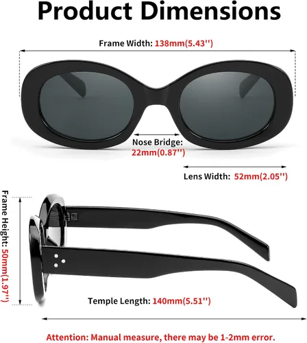 Vista 5 de FEISEDY Gafas de sol retro ovaladas estilo vintage de los años 90, gruesas, redondas, B2312, 52 mm