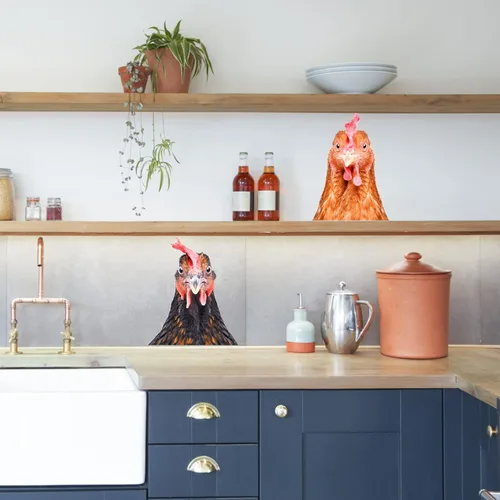Vista 8 de Calcomanías de pared de gallina de pollo, divertidas calcomanías de pared para decoración de habitación, lindas calcomanías de pared de cabeza