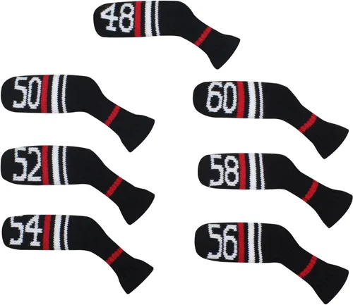Vista 8 de Scott Edward 1/7/10 piezas de fundas de cabeza de palos de golf de punto para hierros, cuña y básicamente forma de calcetines, protector de cabeza