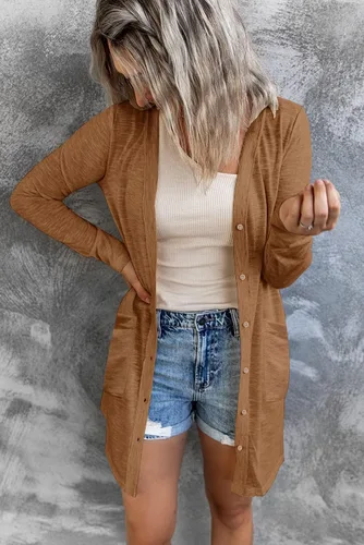 Vista 2 de MEROKEETY Cárdigan ligero de manga larga con botones y bolsillos para mujer