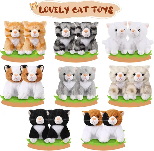 Vista 3 de Leitee 16 piezas de animales de peluche para gatos, recuerdos de fiesta a granel, de 5 pulgadas, juguete de peluche de gatito lindo surtido, regalo