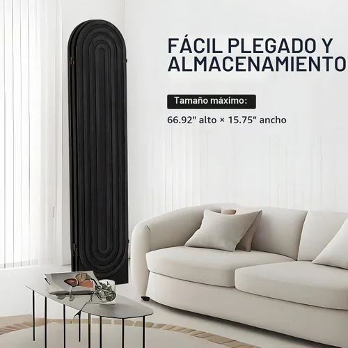 Vista 7 de 4 paneles arqueados divisor de ambientes pantalla plegable de 4 paneles negros