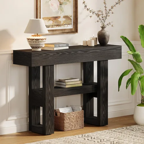 Vista 5 de Tribesigns Mesa consola de 41.34 pulgadas, mesa de entrada rústica con almacenamiento de 2 niveles, muebles de sofá estrecho para vestíbulo, sala