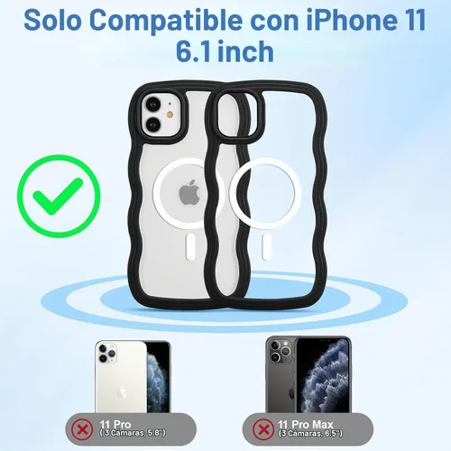 Vista 8 de QLTYPRI Funda magnética para iPhone 11 compatible con Magsafe, bonita funda transparente con marco de onda rizada para niñas y mujeres, parachoques