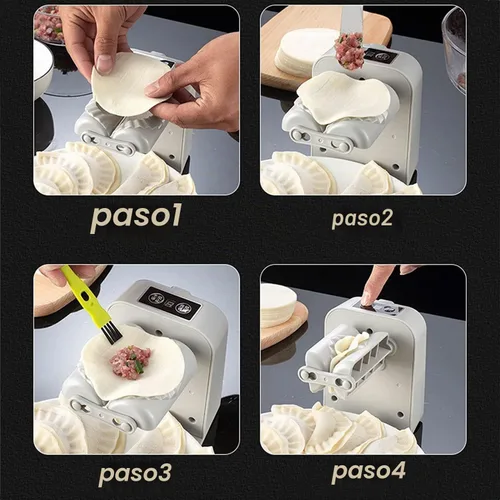 Vista 2 de Máquina Prensadora de Dumplings Eléctrica Automática - Ajustable y Fácil de Operar, Con Cuchara y Cepillo - Para Hacer Masa en la Cocina del Hogar