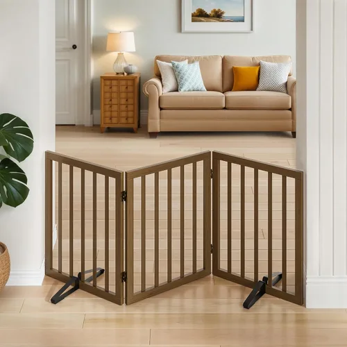 Vista 23 de Puerta plegable negra para mascotas de 18-55 pulgadas para escaleras y puertas, valla de puerta para cachorros