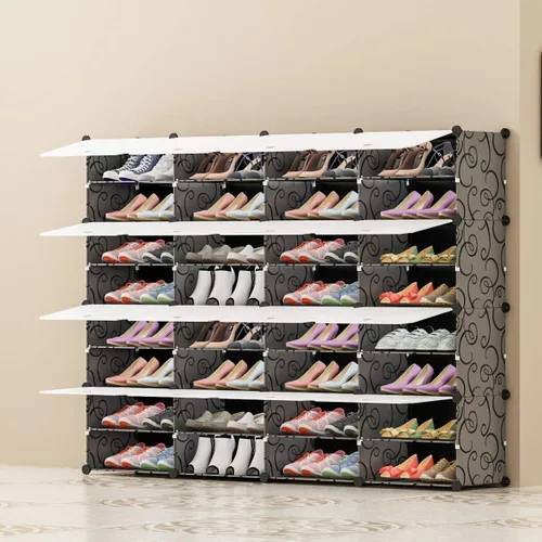 Vista 2 de KOUSI Organizador portátil para zapatos, 64 pares, estante de torre, soporte de armario expandible para tacones, botas, pantuflas, 8 niveles, negro