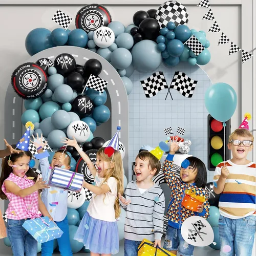 Vista 6 de Kit de arco de guirnalda de globos de coche de carreras de 184 piezas
