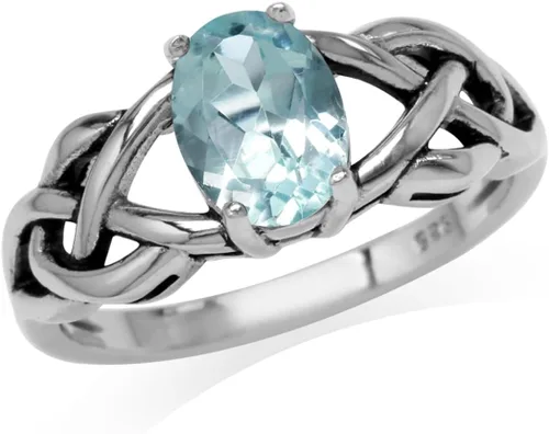 Vista 22 de Silvershake - Anillo de plata de ley 925 con piedra de nacimiento ovalada de 8 x 6 mm, acabado antiguo o chapado en oro amarillo, con nudo celta