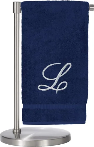 Vista 29 de Script R - Toalla de baño con monograma, regalo personalizado, 27 x 54 pulgadas, juego de 1 toalla bordada con texto dorado, 100% algodón turco Navy