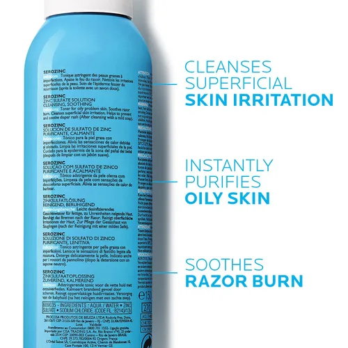 Vista 3 de La Roche-Posay Serozinc - Tónico facial para piel grasa con zinc, spray facial matificante y tóner de piel propensa al acné para reducir el brillo