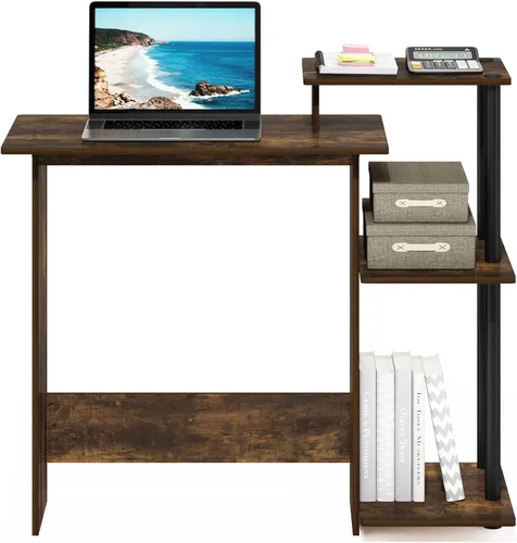 Vista 4 de Furinno EFFICIENT - Escritorio para juegos de 28.6 pulgadas de ancho con 3 estantes laterales abiertos, escritorio para computadora portátil