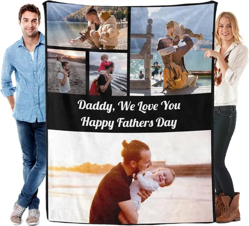 Vista 14 de Manta personalizada para el día del padre con foto, regalos personalizados para papá, papá, abuelo, papá, cumpleaños, Navidad
