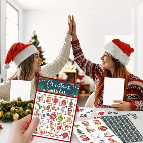 Vista 5 de Juegos de fiesta de bingo de Navidad, juegos de fiesta de Navidad para mujeres, 24 jugadores, suministros de fiesta de Navidad, actividades