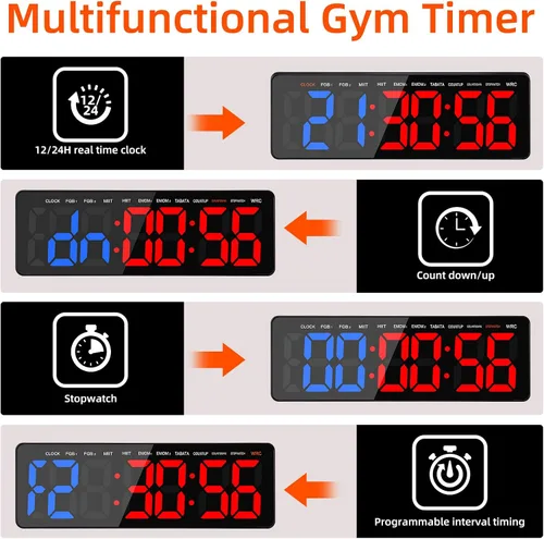 Vista 2 de Reloj temporizador de gimnasio de 13 pulgadas, temporizador de intervalos de entrenamiento con control remoto, cronómetro de cuenta regresiva