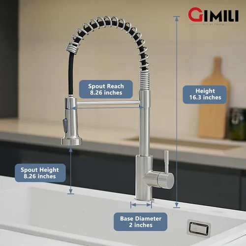 Vista 5 de GIMILI Grifo de fregadero de cocina con dispensador de jabón de níquel cepillado