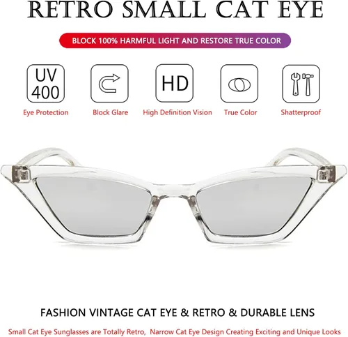Vista 4 de AIEYEZO Gafas de sol de ojo de gato a la moda para mujer, marco pequeño, gafas de ojo de gato, elegantes y retro