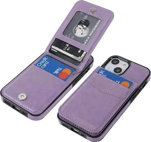 Vista 15 de KIHUWEY Funda compatible con iPhone 13 Mini con soporte para tarjeta de crédito, cierre magnético de cuero de alta calidad, resistente funda Negro