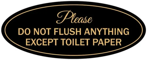 Vista 21 de Signs ByLITA Letrero ovalado con texto en inglés «Please Do Not Flush Anything Except» (Negro), tamaño pequeño
