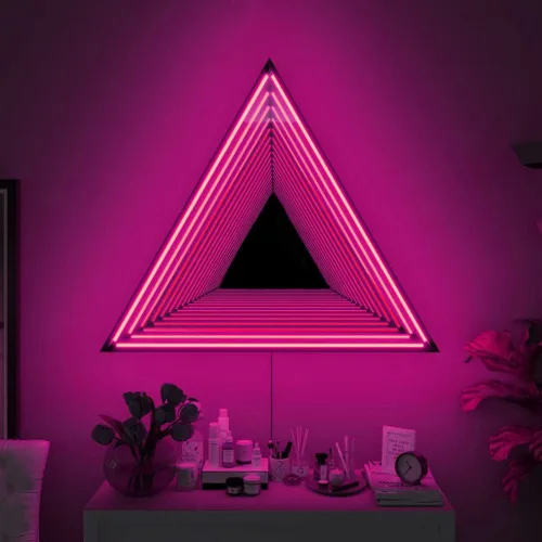 Vista 7 de Casa Di Lumo Espejo triangular infinito – Lámpara de pared LED con espejo infinito, decoración de pared geométrica RGB que cambia