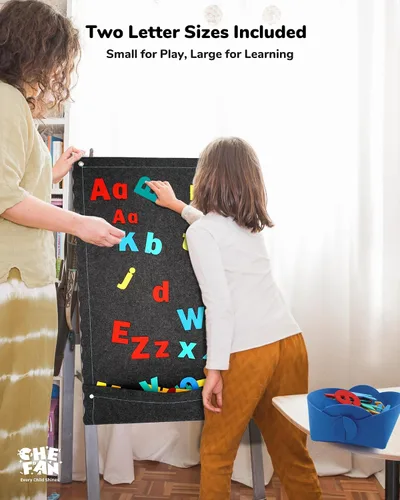 Vista 3 de CHEFAN Tablero de letras de fieltro para niños pequeños, tablero de franela grande de 45 x 25 pulgadas para pared, letras mayúsculas y minúsculas